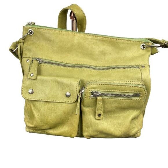 Fossil  green leather Crossbody bag with strap Zipper Pockets inner poccket - Picture 1 of 15